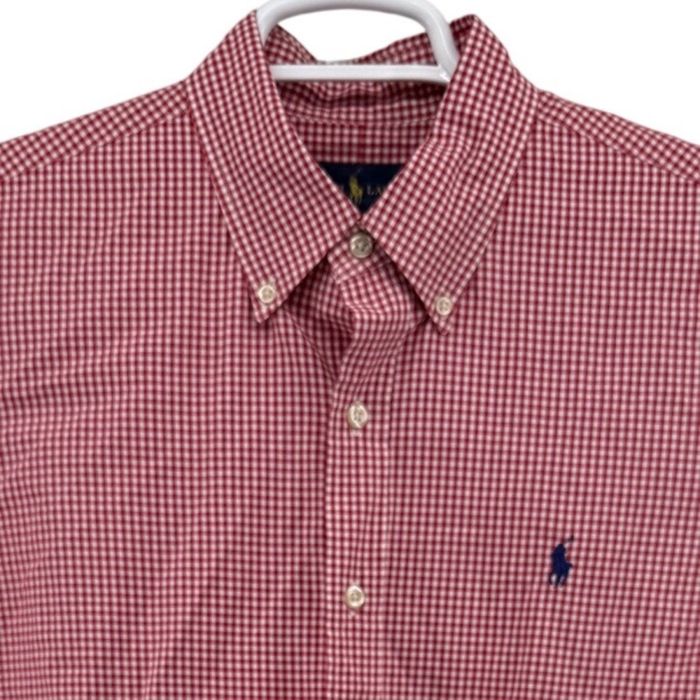 Ralph Lauren Mens Gingham Button Down Shirt Red White Cotton Large Long Sleeve